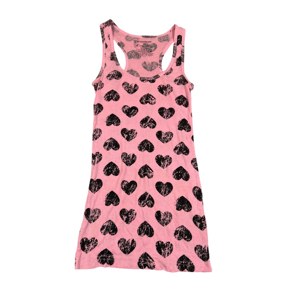 Y2K No Boundaries Pink Black Heart Print Ribbed‎ Racerback Tank Top Small